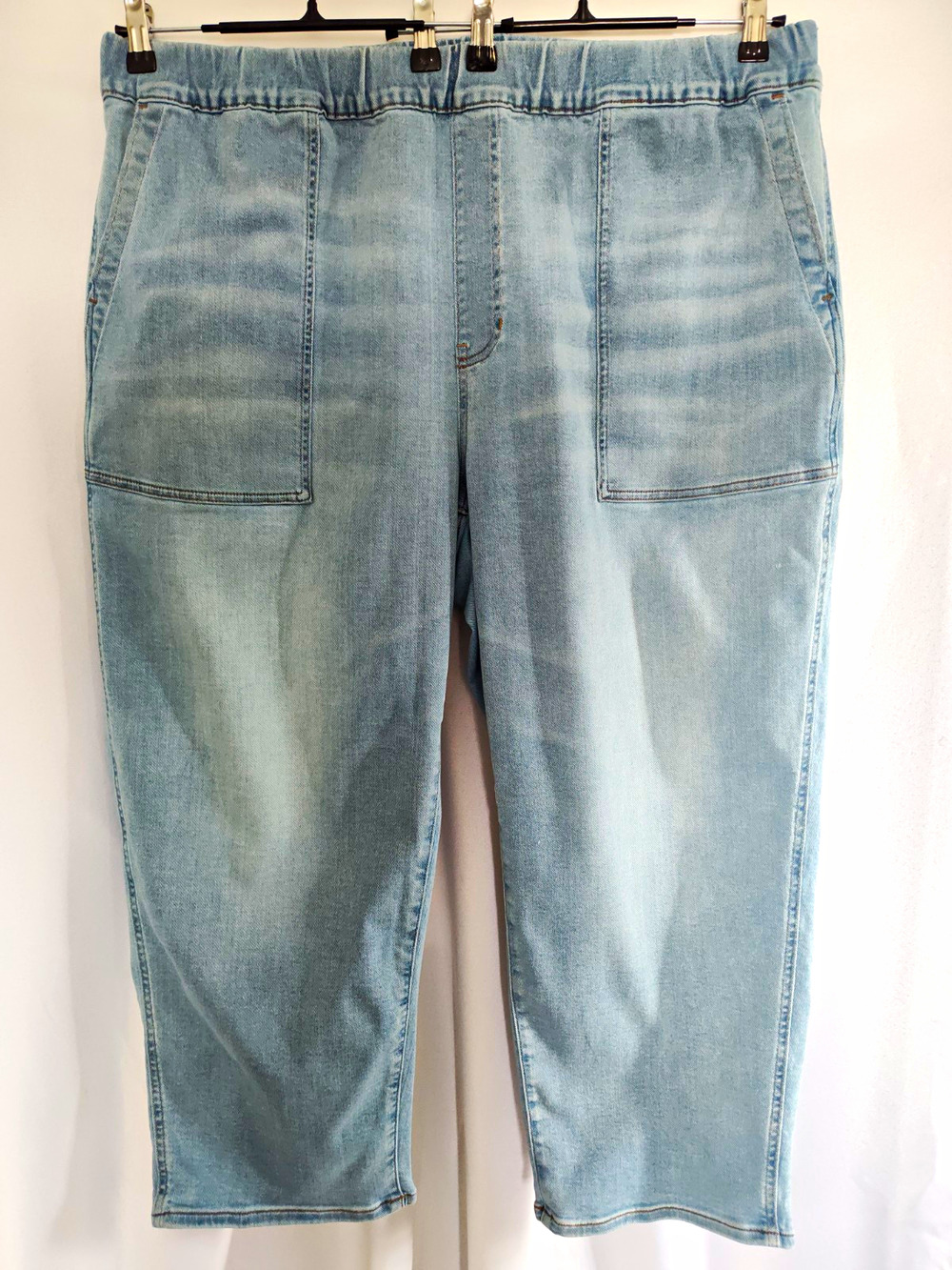 Madewell Women’s Blue Light Wash Denim Jeans Pull-On Elastic Waist Tapered L